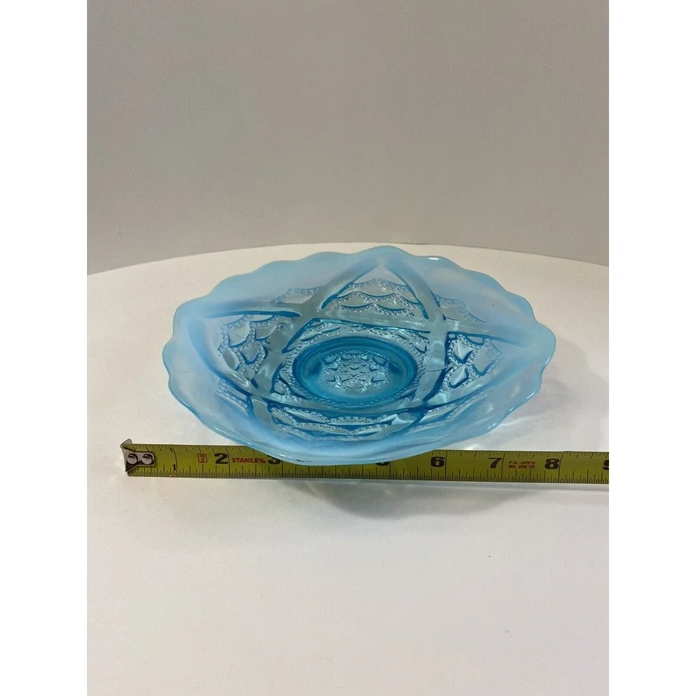 Jefferson‎ Glass Aqua Blue Opalescent Plate Wishbone and Drapery Pattern